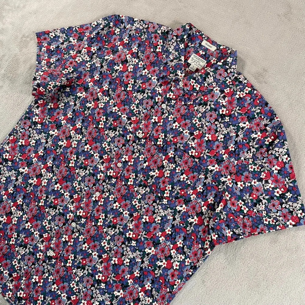 J.CREW Poplin Shirt Men Large Multi Floral Secret Wash Organic Stretch SS‎ NWOT